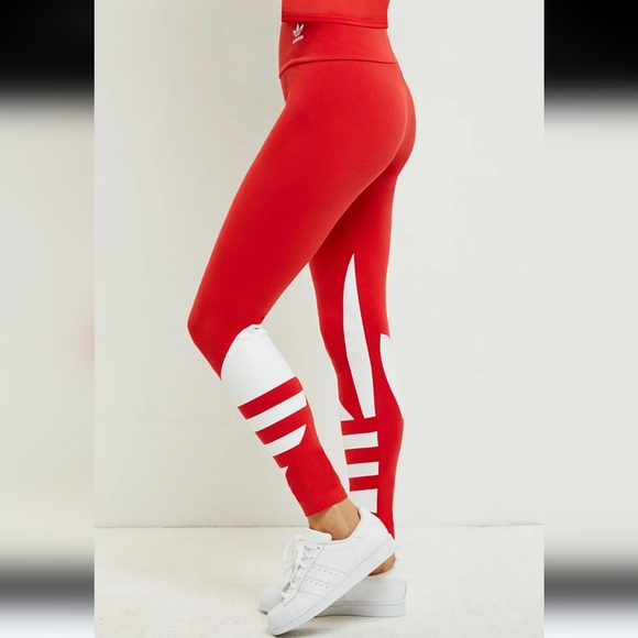 NWOT ADIDAS LARGE LOGO TIGHTS LUSH RED/WHITE - Picture 5 of 16